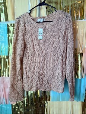 LOFT Blush/Nude Lace-Texture Pullover